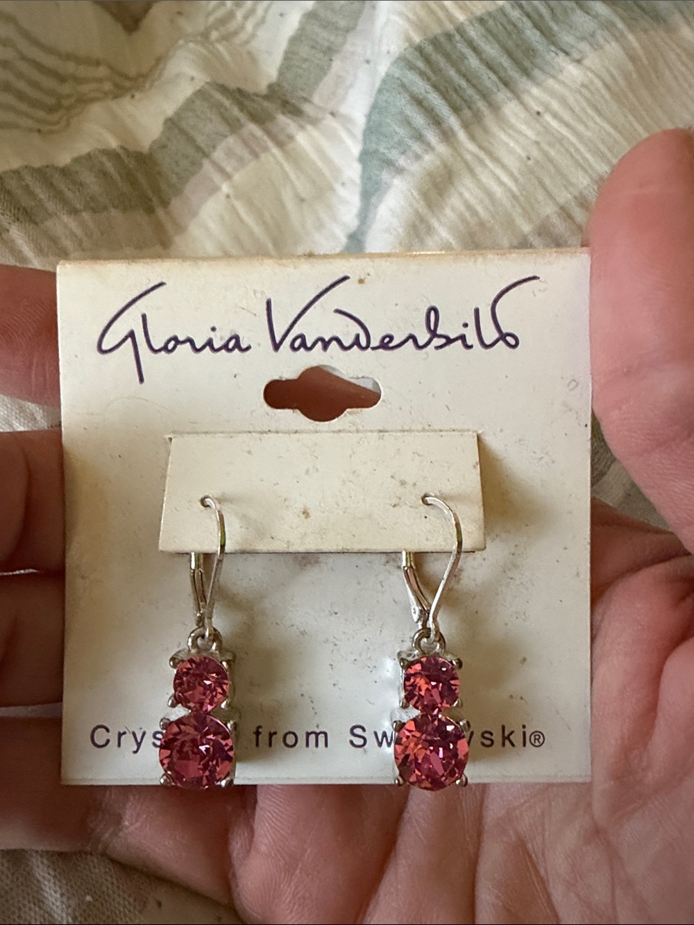 Gloria Vanderbilt Rose Pink Crystal Dangle Earrings